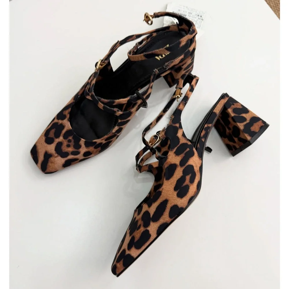 ZARA Leopard Print Mary Jane Block Heels NWT – Animal Print Buckled Strap Shoes - Picture 11 of 16